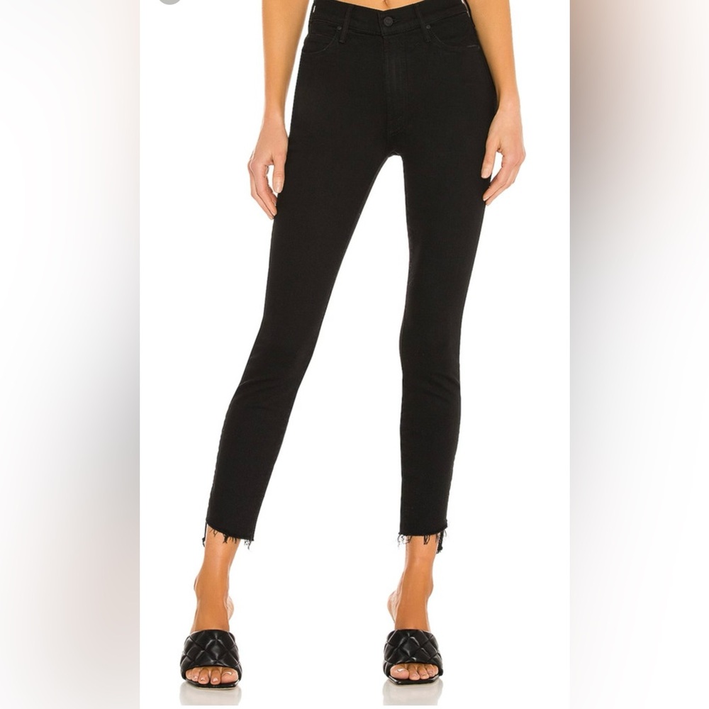 MOTHER Jeans Womens 28 the Stunner Zip Ankle Step Fray in Not Guilty Black